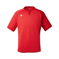 【新品】DESCENTE（デサント）2ボタン シャツ 半袖 Tシャツ メンズ ユニフォーム 吸汗速乾 フルオープンシャツ 野球 ソフトボール シャツ　レッド　DB127-RED