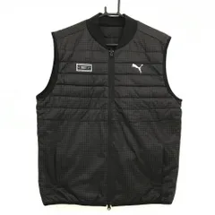 【超美品】プーマ 中綿リバーシブルベスト 黒×グレー 格子柄 裏無地 ロゴ白  メンズ L ゴルフウェア PUMA