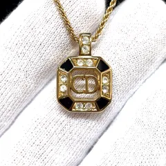 【美品】　Christian Dior クリスチャンディオール       ネックレス　ゴールドカラー　ラインストーン　ブラックエナメル　現状品　（55094）