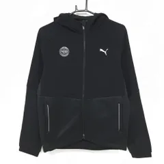 【美品】プーマ 異素材ジップパーカー 黒 ジャケット ロゴ白 メンズ L ゴルフウェア PUMA