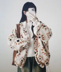 (海外配送)幾何学パータン フリース アウター