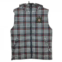 【美品】トミーヒルフィガー 中綿ベスト ネイビー×白 千鳥格子 フード付き 胸元ワッペン メンズ L ゴルフウェア Tommy Hilfiger Golf