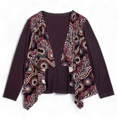 45k26 《美品》 TOKUKO 1er VOL トクコプルミエヴォル ノーカラー 長袖カーディガン 羽織 花柄プリント レディース 女性用 9 パープルu02t