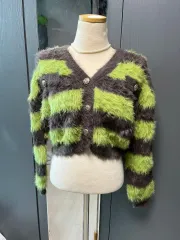 ボーダー柄ファー カーディガン