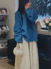 (海外配送)青 ルーズフィット ニット セーター