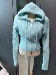 연 스カイブルー アンゴラ ニット ジップアップ