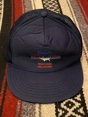 古着 帽子 メッシュキャップ 紺 ネイビー 企業ロゴ スナップバック