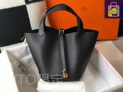 ブラック レディース ハンドバッグ 18cm ゴールド金具 ピコタン