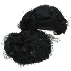 ヘッドドレス レース リボン ２点セット ヘアアクセサリー 髪飾り  冠婚葬祭 ビーズ レディース 恵子 ブラック 黒  E421LF