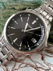 シチズン☆エコドライブ☆電波ソーラー時計☆稼働品☆メンズ☆黒文字盤