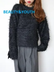 BEAUTY&YOUTH　ビューティーアンドユース　フェザーヤーンニットプルオーバー　ニット　ブラック　チャコールグレー　2024年製　定価16940円　送料込み　6459630