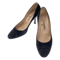 CHANEL / シャネル | スエードレザー ラウンドトゥ ココマーク ヒールパンプス | 37 1/2 | ブラック | レディース