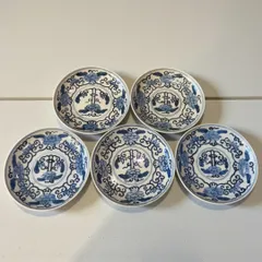 中国美術 5客揃え 染付 江戸時代後期 直径12cm  アンティーク 骨董 手描き 希少