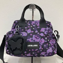 6692　ANNASUI ANNA SUI　アナスイ　ヴァケーション　2way　ミニボストン　ショルダーバッグ　ハンドバッグ　ポーチ付き　ブラック　黒　パープル　紫　星　スター　レディース