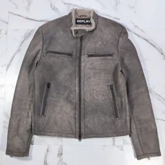 REPLAY Leather Biker Jacket real mouton リアルムートン  羊革 ブラウン Lのサムネイル