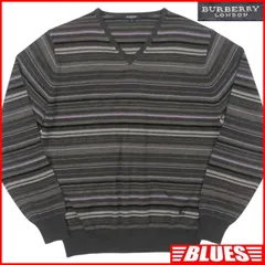 BURBERRY LONDON バーバリーロンドン セーター L ニット メンズ グレー ボーダー Vネック ウール ニット_セーターサイズL一覧←SEULB屋着古← TY4143のサムネイル