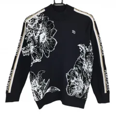 【超美品】パーリーゲイツ ハイネックセーター ダークネイビー×白 花柄 ニット 袖ライン レディース 0(S) ゴルフウェア PEARLY GATES