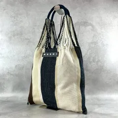 美品✨MARNI マルニ ハンモックバッグ MARKET マーケット ハンドバッグ ストライプ 肩掛け ニット オールシーズン ロゴ  トート ブラック ホワイト アイボリー