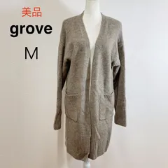 美品 grove 思わず触れたくなる！ロングカーディガン ニットカーディガン カーディガン 中間アウター 秋冬 ブラウン ロング丈 ふわふわ 羽織り レディース M