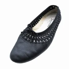 Repetto レペット レザー 編み込み バレエシューズ フラットシューズ パンプス リボン サイズ38 24cm ブラック レディース 【中古】