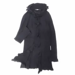 PINK HOUSE ピンクハウス フリル ロング カーディガン フーデット 長袖 羽織り 透かし編み ニット ブラック 黒 レディース 【中古】