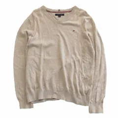 TOMMY HILFIGER トミーヒルフィガー コットン Vネック ニット セーター プルオーバー ワンポイントロゴ 長袖 L メンズ 【中古】