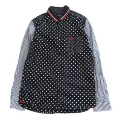 FRED PERRY フレッドペリー ドット柄 ストライプ柄 ポロシャツ 長袖  Rib Collar Shirt ネイビー サイズS F4364 メンズ 【中古】