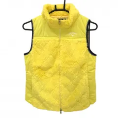 【超美品】キャロウェイ ボア切替中綿ベスト イエロー ロゴ白 一部中綿 ダブルジップ レディース M ゴルフウェア Callaway