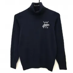 【超美品】アディダス タートルネックセーター ネイビー×白 胸元ロゴ ウール混 ニット レディース S/P ゴルフウェア adidas