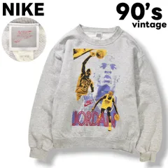 【人気】 90s ヴィンテージ 日本製 銀タグ ナイキ NIKE マイケル ジョーダン Michael Jordan スウッシュ ロゴ プリント スウェット トレーナー クルーネック 裏起毛 L グレー バスケ スポーツ ストリート メンズ