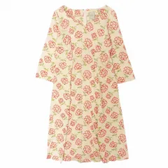 Sybilla シビラ フラワー 花柄 刺繍 ワンピース Vネック 七分袖 ロング丈 サイズL ベージュ レディース 【中古】