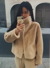 (海外配送)ハイネック ファー ショート コート ジャケット