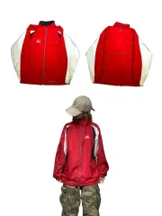mizuno レッド 白 オーバーサイズ ウィンドブレーカー ジャケット S