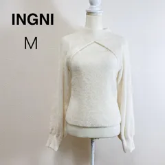 INGNI デコルテオープンフェザーヤーンニット シャギーニット デコルテ フェザーヤーン ボリュームスリーブ ホワイト フェミニン スタイルアップ レディース ニット 秋冬 M