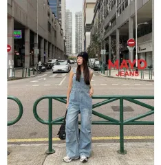 당당걸 リーク カーゴ パラシュート ウォッシュ デニム オーバーオール