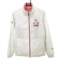 【美品】23区ゴルフ 2WAY中綿ジャケット アイボリー×ピンク 胸元プリント フリースベスト付き レディース II(L) ゴルフウェア 23区