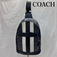 COACH ボディバッグ ネイビー/ホワイト ストライプ - メルカリ