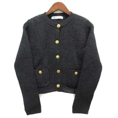 ザラ ZARA ショート丈 ニット カーディガン 金ボタン チャコールグレー S 6427/124/807