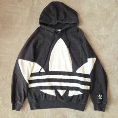 adidas Originals／アディダス パーカー Lサイズ ビッグトレフォイル フーディ ブラック×ホワイト ロゴ スウェット
