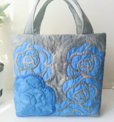 ハワイアンキルト　ミニトートバッグ　ロケラニブルー