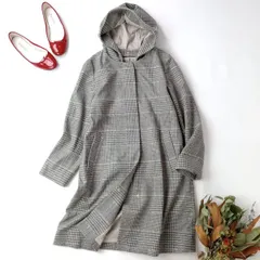 GLOBAL WORK グローバルワーク WOOLLY TEC 軽やかストレッチ 2WAY コート ロング アウター 羽織 ノーカラー S チェック グレー系/26Fのサムネイル