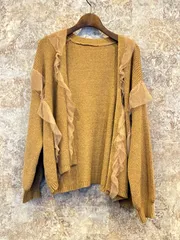 ニットカーディガン レース付き ベージュ 長袖