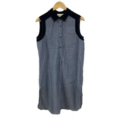 ダナキャラン ワンピース サイズS レディース - ブルーグレー×ネイビー レギュラーカラー/ノースリーブ/ひざ丈/pureDKNY/シャツワンピ