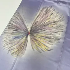 付下げ 大胆な蝶々の染め 裄65.5 紋無し 訪問着 正絹 着物 MK-1626