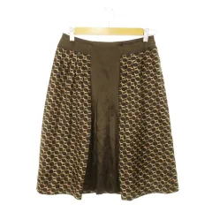 ボールジー BALLSEY トゥモローランド スカート フレア ひざ丈 タック 切替 ドット 総柄 エレガント 38 茶 ブラウン /AH14