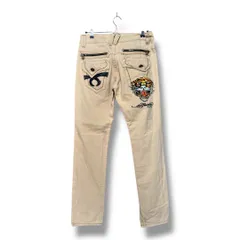 Ed Hardy × RED PEPPER エドハーディー レッドペッパー コラボ ロゴ刺繍パンツ Y2K 虎 刺繍ロゴ 髑髏ボタン メンズ サイズ31 ベージュ 通年 久喜倉庫店 52 No.K540Y