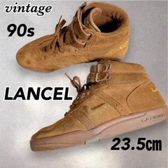 《ヴィンテージ90s》LANCEL ランセル　ハイカットスニーカー　スウェード　ブラウン　23.5㎝　バックルベルト　刺繍のサムネイル