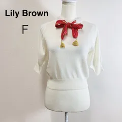 Lily Brown リリーブラウン スカーフ付きニットプルオーバー オフホワイト 半袖ニット 花柄スカーフ タッセル パフスリーブ ボリュームスリーブ サマーニット F