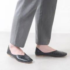 [クロコブラック]パンプス フラットシューズ スクエアトゥ Vカット ローヒール ぺたんこ 痛くない 柔らかい 長時間 疲れない 歩きやすい 軽い  フォーマル 通勤 立ち仕事  冠婚葬祭 結婚式 大きいサイズ 黒 きれいめ おしゃれ 靴 k59-38500