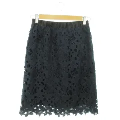 アーバンリサーチ URBAN RESEARCH スカート 総レース タイト ひざ丈 花柄 ウエストゴム キレイめ 通勤 ビジネス F 紺 ネイビー /AO12